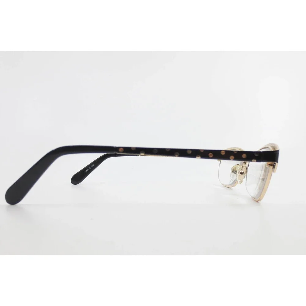 Womens Cat Eye Eyeglass Frames Black Gold Polka Dot WM 6105 BK/G 52-16-135